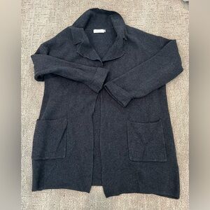 Elegant Dark Teal/Black Open-Front Cardigan